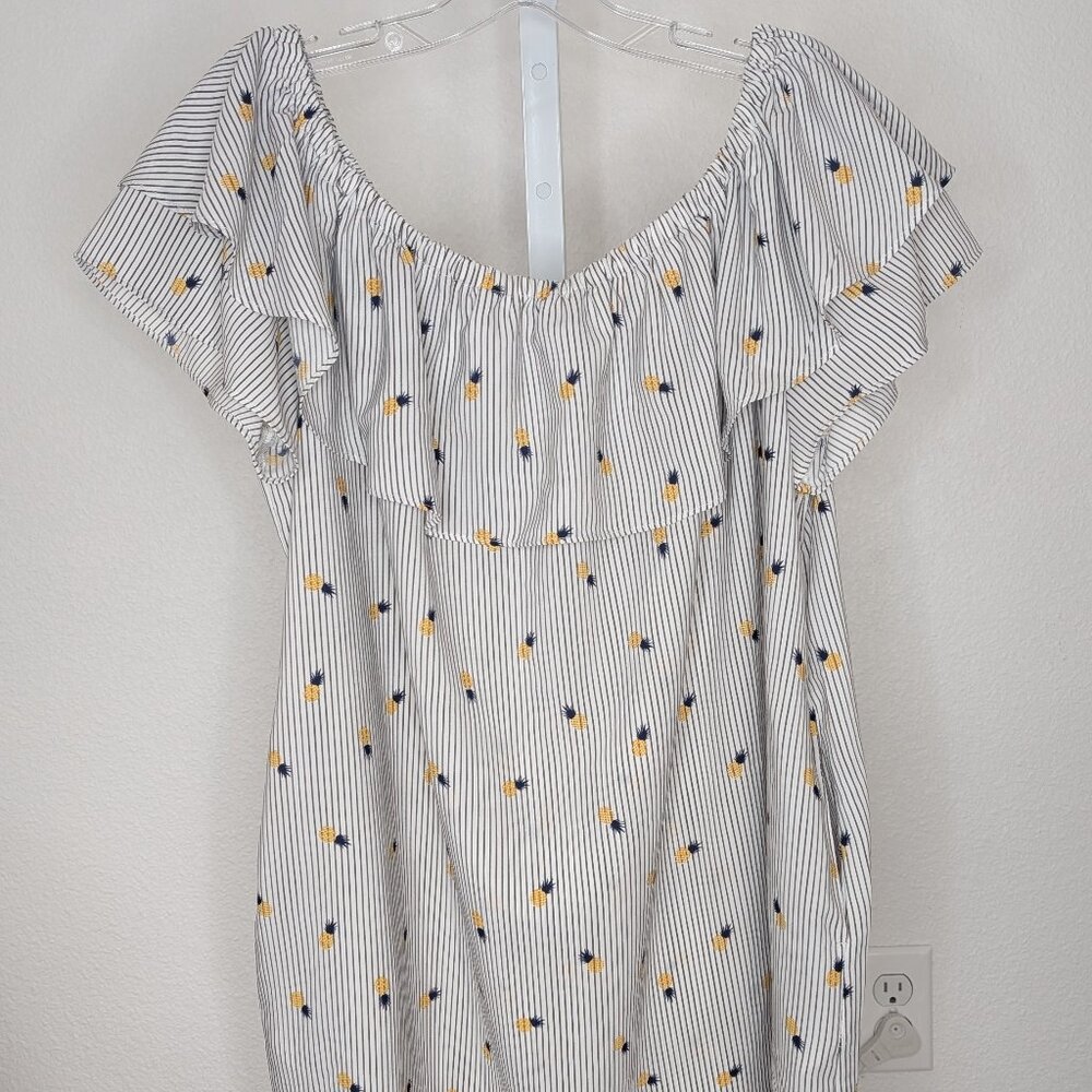 Striped Off-Shoulder Dress with Floral Accents